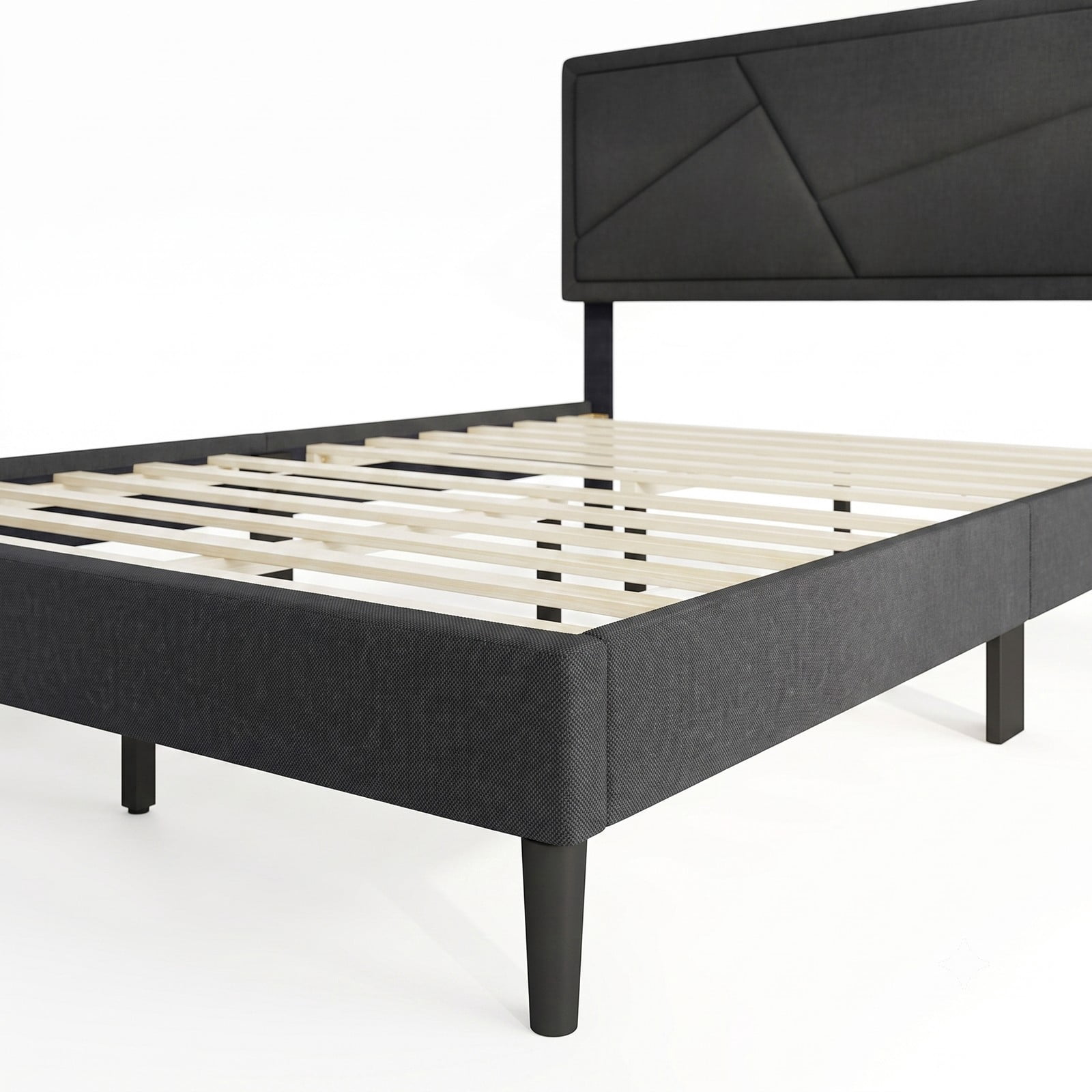Furnibear Queen Size Bed Frame Upholstered Platform Bed Frame with High Headboard and 12 Plywood Slats for Modern Bedroom, Dark Gray