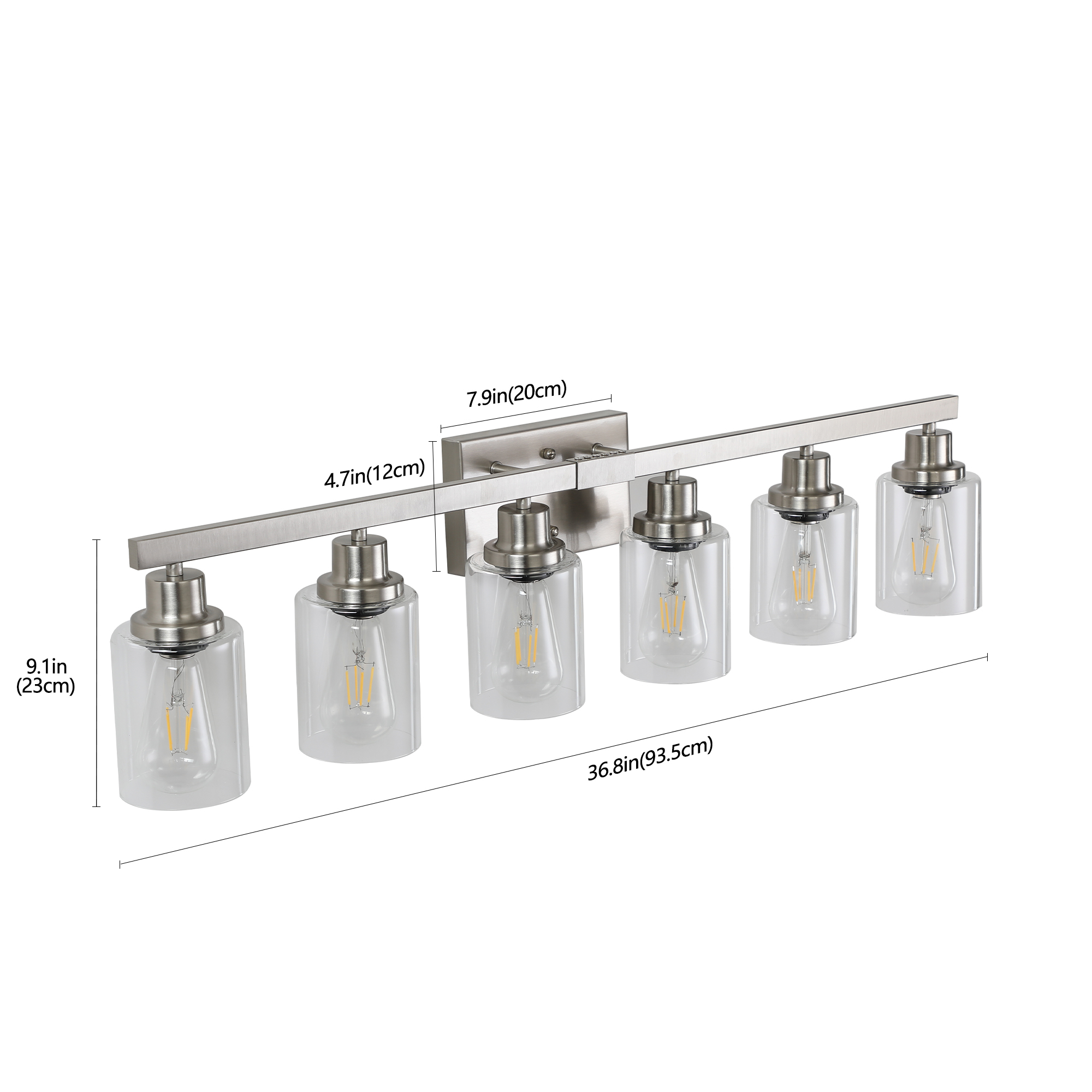 Leumius Modern 6-Light Bathroom Vanity Light Fixture - Brushed Nickel Finish with Clear Glass Shades, Perfect for Bathroom, Vanity and Dressing Area Lighting (No Bulbs)
