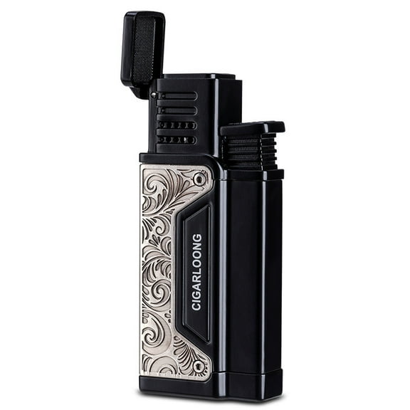 Cigar Lighter, Windproof Direct-Blow Inflatable Lighter With Cigar Drill Portable Cigarette Lighter