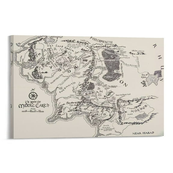 Map of Middle Earth Room Aesthetic Poster Print Art Wall Painting Canvas Posters Gifts Modern Bedroom Decor 16x24inch(40x60cm)