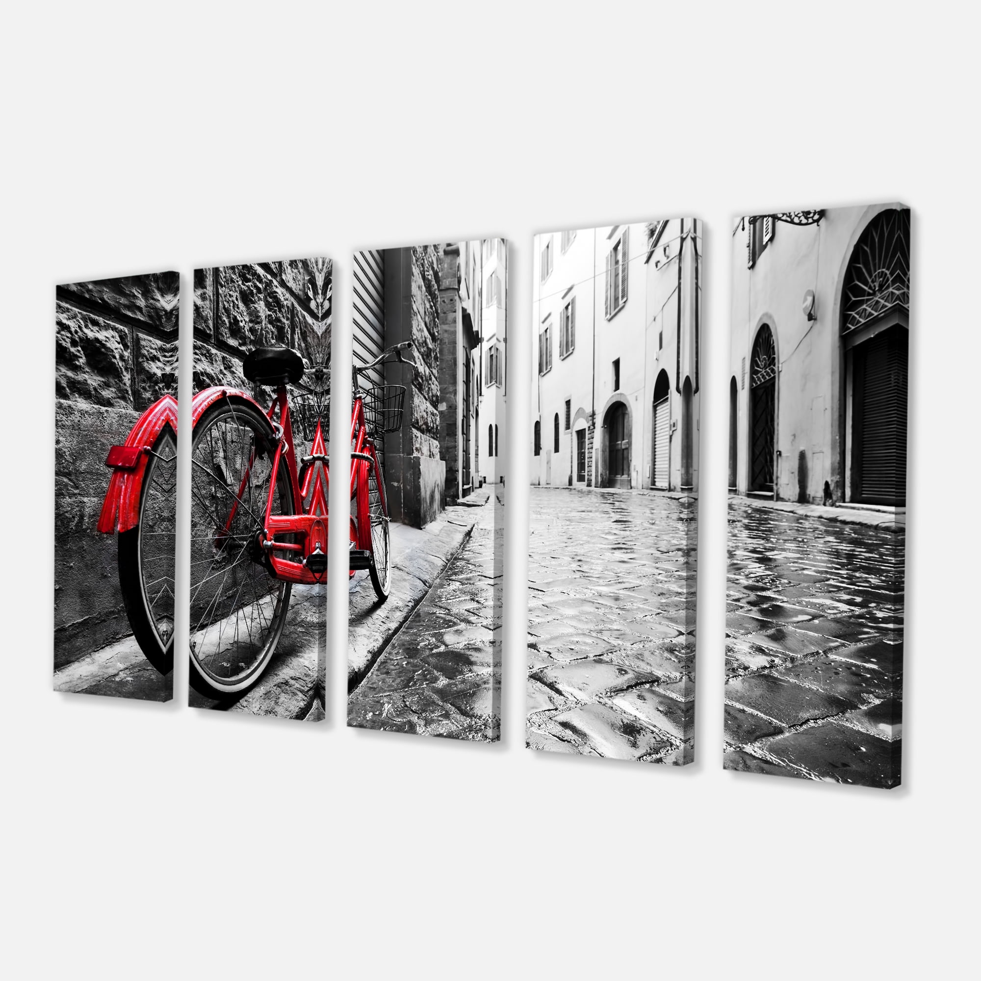 Designart 'Retro Vintage Red Bike ' Cityscape Photo Canvas Art Print