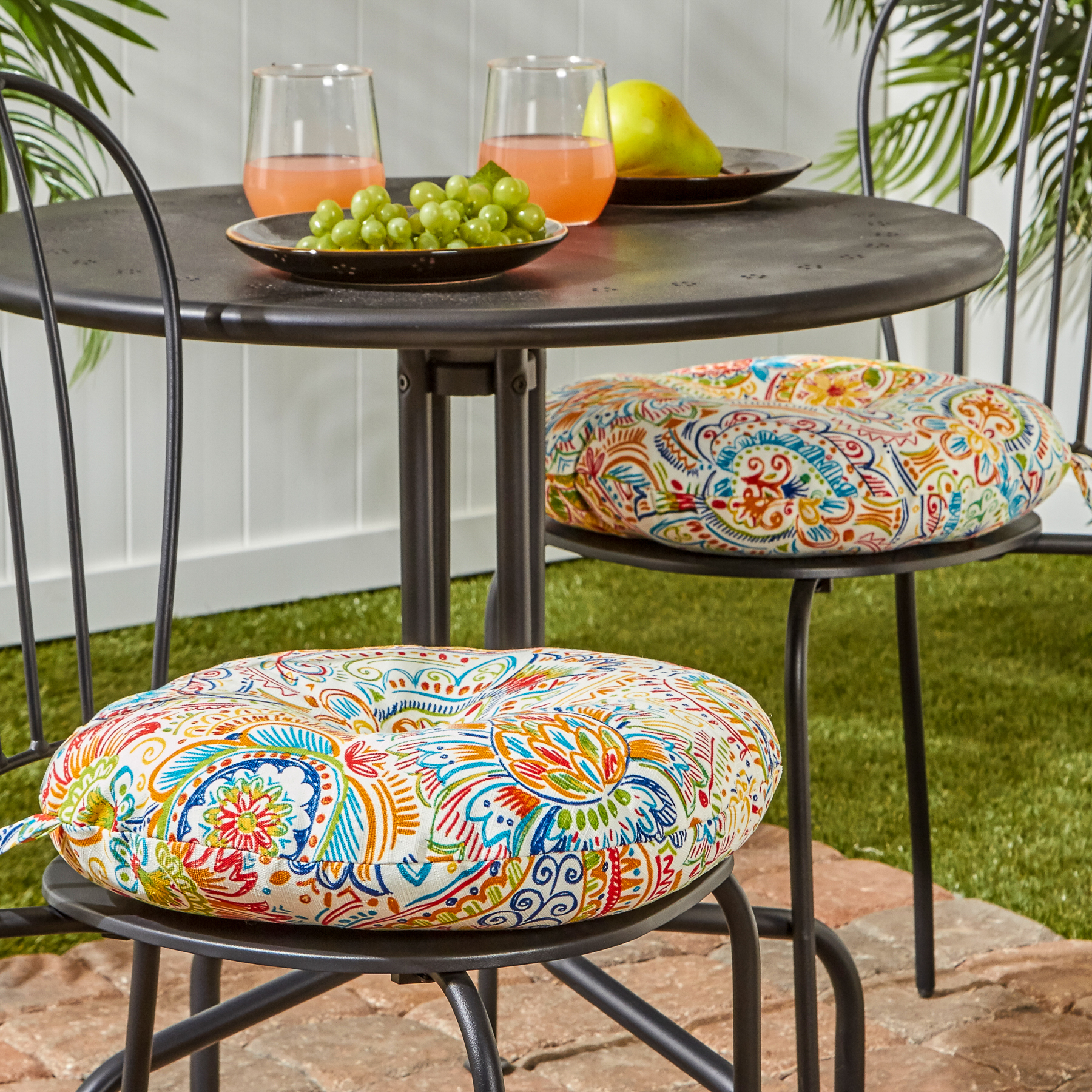 Greendale Home Fashions Jamboree Paisley 15 in. Round Outdoor Reversible Bistro Seat Cushion (Set of 2) - image 5 of 7