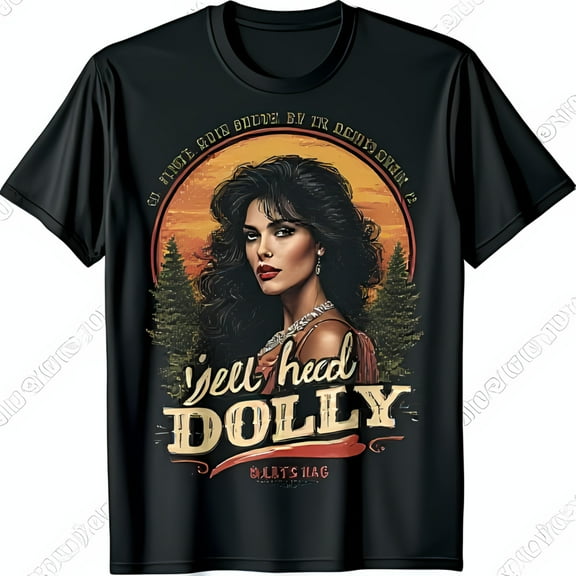 Retro T-Shirt Vintage Portrait with Sunset & Pine Trees Y ALL HEED DOLLY Design