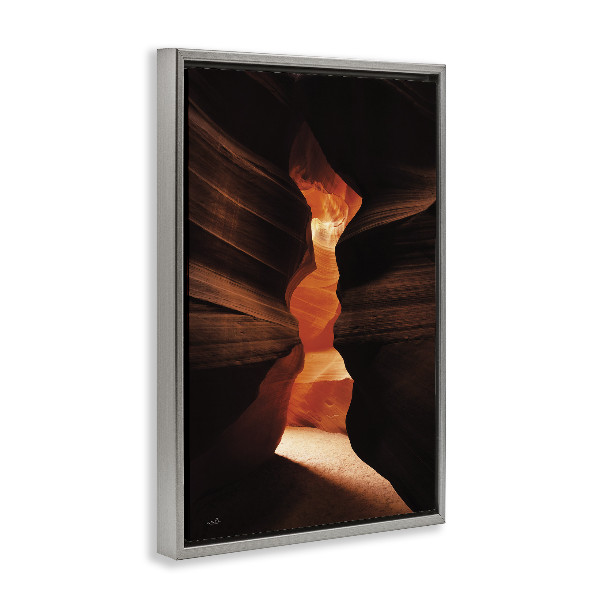 Stupell Industries Sunlit Canyon Cave Landscape Photography Gray Floater Framed Art Print Wall Art, 17 x 25