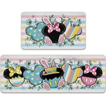 Easter Cartoon Mouse Kitchen Rugs Set of 2, Bunny Ears Eucalyptus Leaves Butterfly Kitchen Mats Decor, Colorful Stripes Bow Floor Door Mat Home Decorations -17x29 and 17x47 Inch
