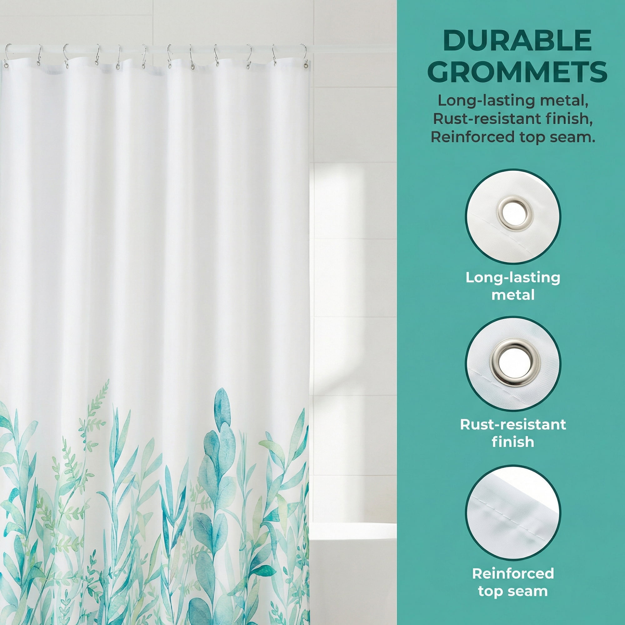 Unique Bargains Bohemian Waterproof Shower Curtain Sets with Hooks Green 71"W x 71"L