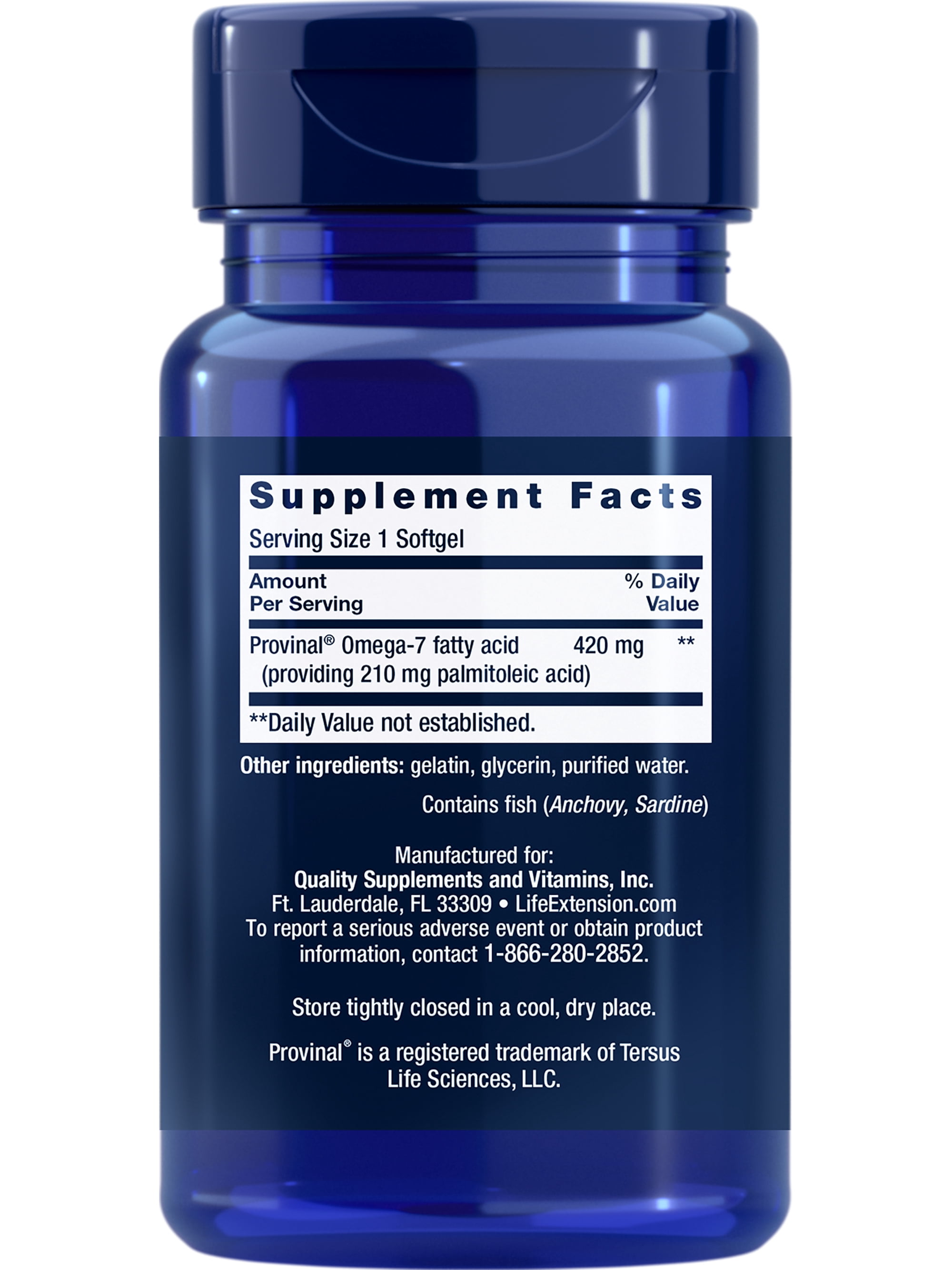 Life Extension Provinal Purified Omega-7, palmitoleic Acid derived from Highly Concentrated Marine Oil, Cholesterol, triglycerides & Heart Health Support, Gluten-Free, Non-GMO, 30 softgels