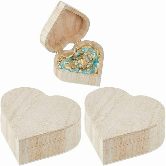 3Pcs Unfinished Wood Heart Box 10x8x4cm Heart Shaped Storage Box Small Wooden Gift Boxes Wooden Trinket Boxes for Jewelry Storage Mother's Day Gift Packaging Home Decor Bisque