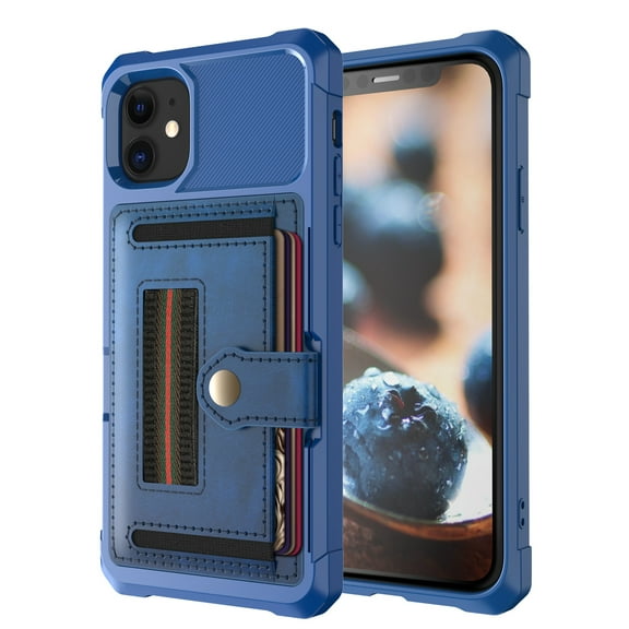 Dteck Case for Apple iPhone 12 Pro 6.1-inch,Shockproof Rubber Card Holder Wallet Leather Back iPhone 12 6.1" 5G Phone Cover Kickstand Protective Hybrid Shell,Darkblue
