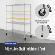 SafeRacks NSF Certified 4-Tier Steel Wire Shelving with Adjustable Shelves and Wheels - 1400 lb Capacity - 60 x 24 x 72
