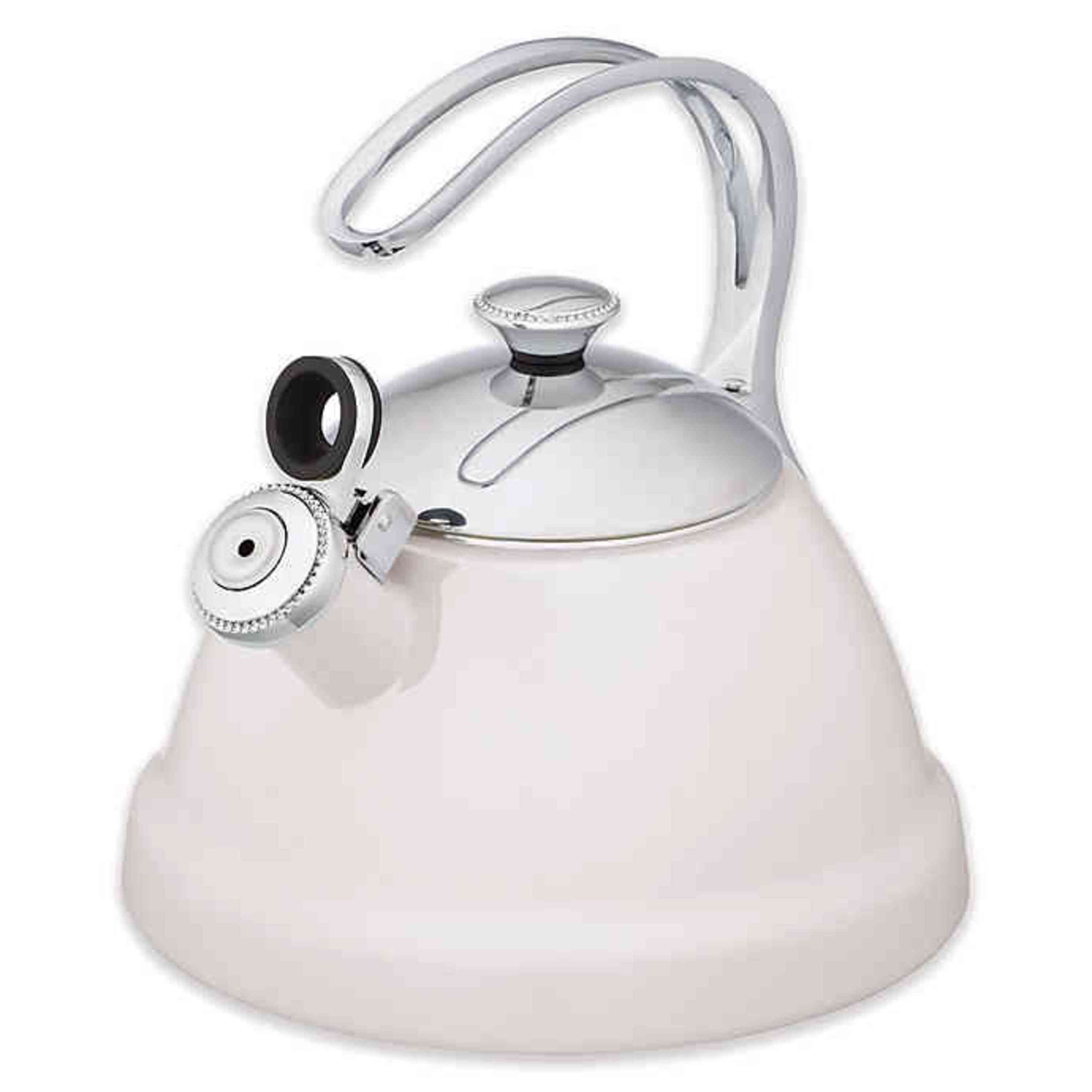 Copco 2quart Beaded Enamel On Steel Tea Kettle in White