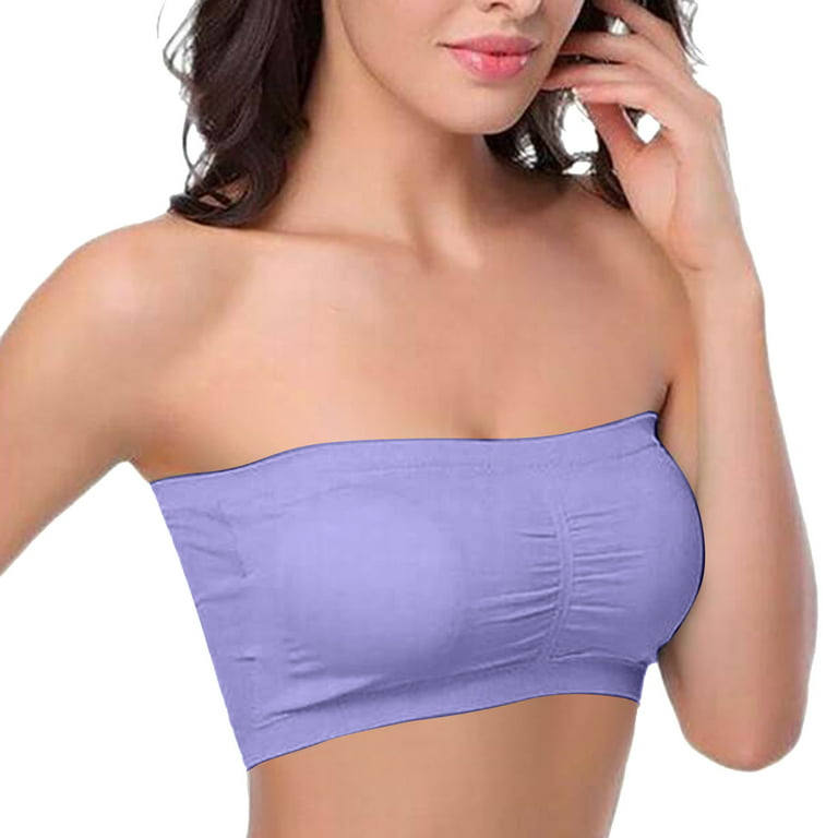 Aayomet Bras For Women Stretch Strapless 1 Piece Bra Summer Bandeau Bra  Plus Size Strapless Bra Comfort Wireless Bra Padded Top,Purple 6X-Large