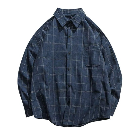 Ahabrexf Mens Swimming Trunks, Casual Fashion Plaid Turn Down Collar Button Long Sleeve Shirt
