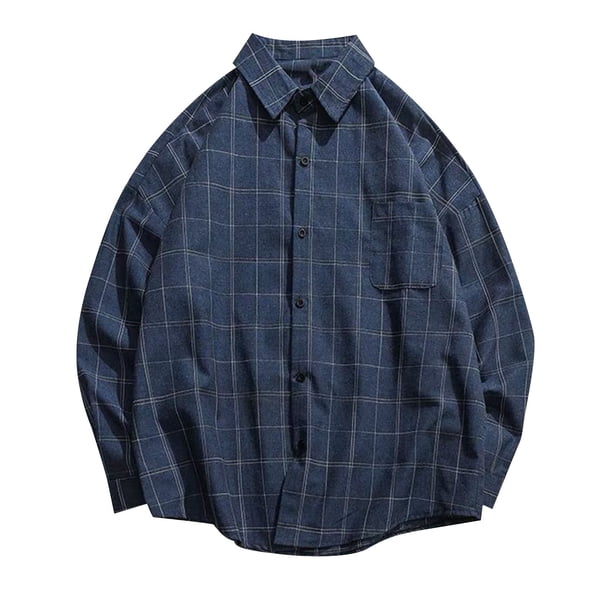 pstuiky camisas de manga larga para hombre, Camisa informal de manga larga con botones y cuello vuelto a cuadros para hombre Tops casuales para hombres xl