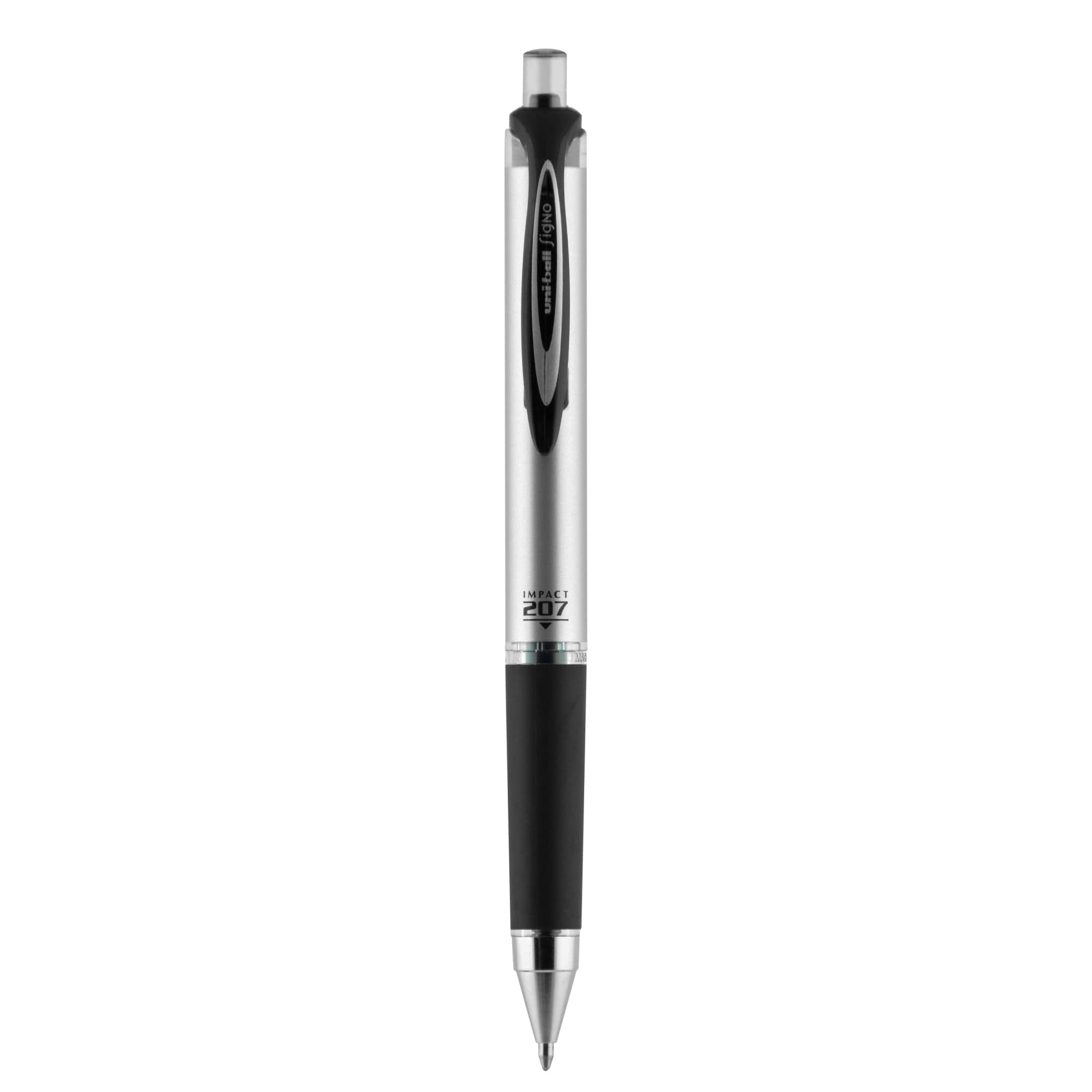uni-ball® RT Gel Pens, 207™ Impact™, Bold Point, 1.0 mm, Gray Barrel, Black Ink, Pack Of 12