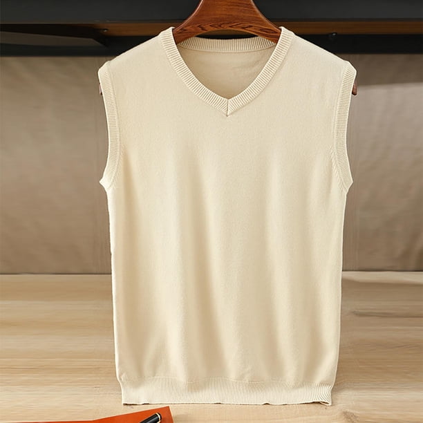 pstuiky Camiseta sin mangas para hombre, Suéter camisola sin mangas de color liso con cuello en V para hombre Chaleco de hombre l