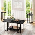 thumbnail image 2 of LinkRomat 3-Pieces Living Room Table Sets, Modern Faux Marble Coffee Table with 2 Round End Side Tables, Compact Space Coffee Table Sets for Apartment Home Office, White, 2 of 7