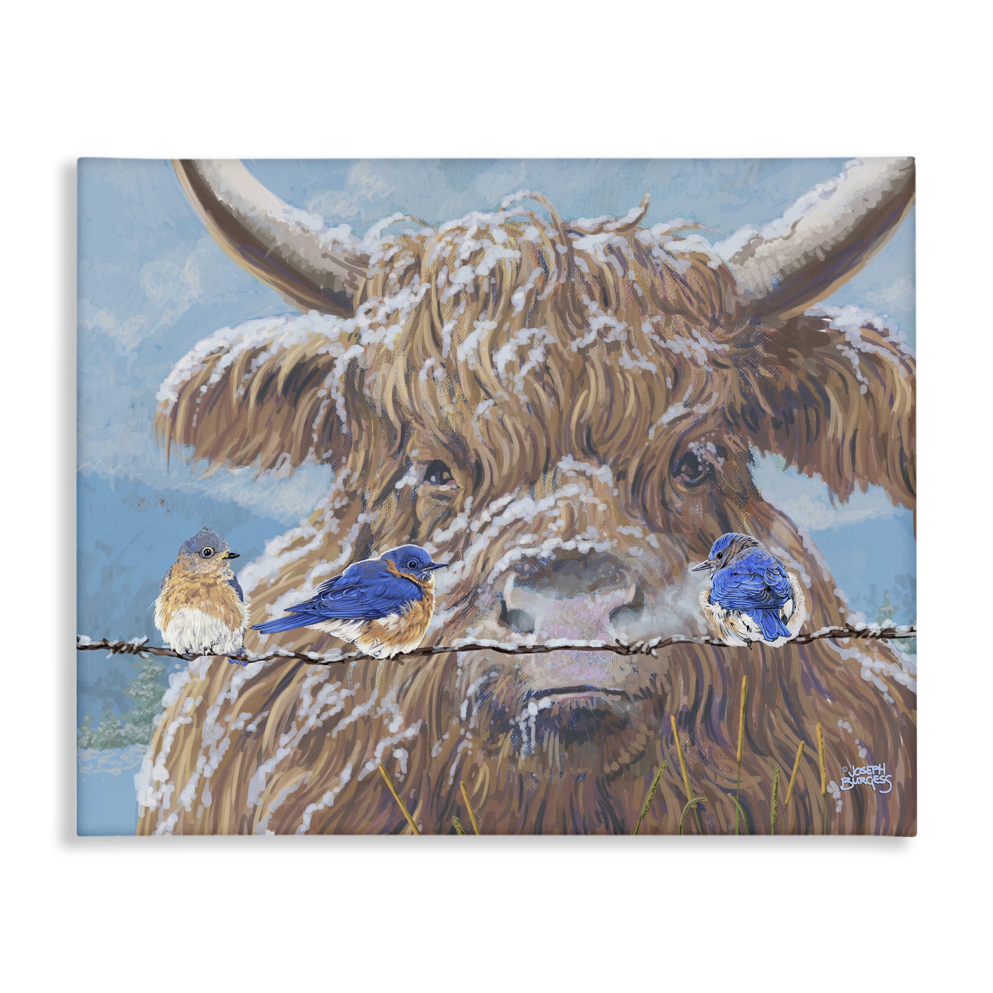 Stupell Industries Winter Blues & Friend Animals Painting Wrapped Canvas Canvas Art Print Wall Art, 40 x 30