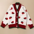 thumbnail image 2 of Lkhaha Girls Strawberry Print Knit Cardigan V-Neck Button-Up Sweater Cute Casual Outerwear White 4-5 Years, 2 of 4