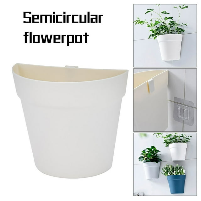 xihbxyly maceta de pared diseño de plástico resistente blanco, 16,3 x 14,7 x 8 cm; vista frontal semicircular con gancho superior y superficie lisa, montaje en azulejo con gancho adhesivo y uso con plantas; versátil para interiores y exteriores, ideal para regalar.
