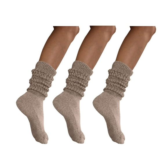 MDR Distributors Women's Extra Long Heavy Slouch Cotton Socks Made in USA 3 Pairs Size 9 to 11 (3 Beige)