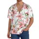 thumbnail image 1 of Balery Lilies Flowers Camisa Casual de Manga Corta con Botones para Hombre, Texturizada, Estilo Cubano, para Playa, Verano-Large, 1 of 5