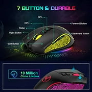 HXSJ X100 Gaming Mouse Wired, Ergonomic PC Gaming Mice with 7 Colors LED Backlit, 7 Buttons,Gaming Optical Sensor, 4 DPI Level Settings Up to 3600 DPI Lightweight for PC,Laptop,Mac,PS4,XBOX