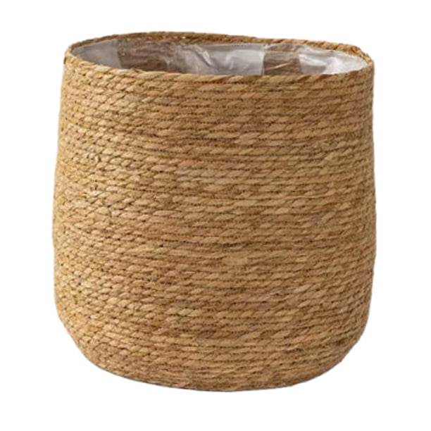 Maceta de paja tejida ligera y fácil de limpiar, maceta rústica para jardín. L