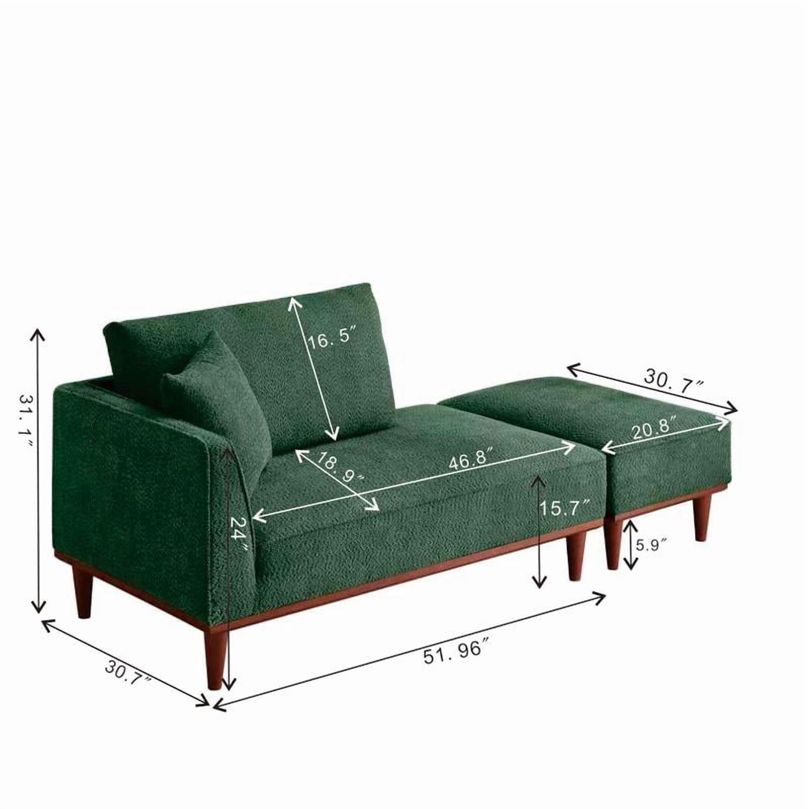 Upholstered Chaise Lounge and Stool, Convertible Chaise Lounge Chair with Detachable Ottoman for Living Room Bedroom Small Space, Easy Assembly, Green