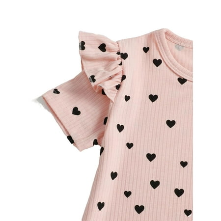 

Cute Heart Print Round Neck Short Sleeve Multicolor Toddler Girls Two-piece Outfits (Girl s)