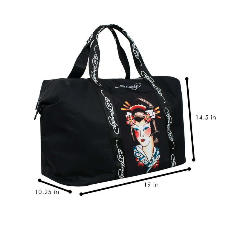 Ed Hardy Unisex Black Black Geisha Tatoo Print Nylon Weekender Duffle Bag With Adjustable Shoulder Strap Walmart