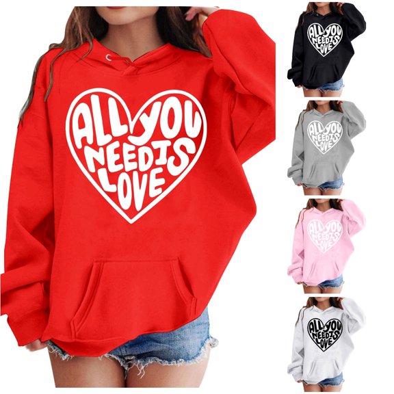 Byoo Toddler Girl's Letter Hoodie Long Sleeve Heart Shape Text Graphic Pullover Daily Casual Hooded Sweatshirt,Red