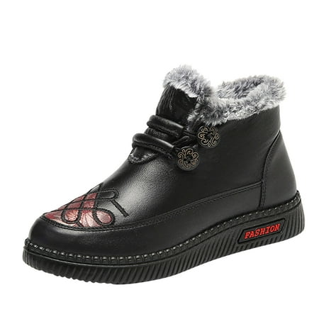

Ki-8Jcud Botas De Invierno Para Mujer Elegantes En Oferta Fashion Winter Women Snow Boots Flat Bottom Soft Bottom Non Slip Waterproof Round Toe Flower Print Slip On High Top Plush For Warmth And Com