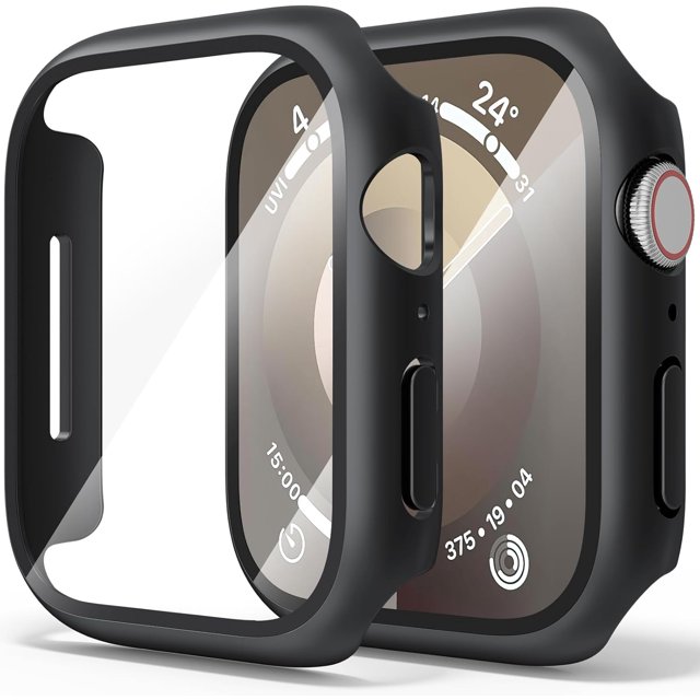 Yanonmyfd Funda rígidas para PC compatibles con Apple Watch Series 6 5 4 SE, funda protectora completa con protector de pantalla de vidrio templado para iWatch 40mm (Azul Marino)