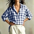 thumbnail image 4 of QINGFSAP Womens Plaid Button Down Shirt Oversized Long Sleeve Collared Blouse Loose Casual Tunic Top, 4 of 9