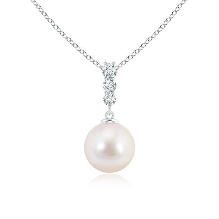 Graduated Diamond Drop Pendant - Akoya Cultured Pearl Drop Pendant with Graduated Diamonds in 14K White Gold (8mm Akoya Cultured Pearl) - SP0962AKPRD-WG-AAAA-8