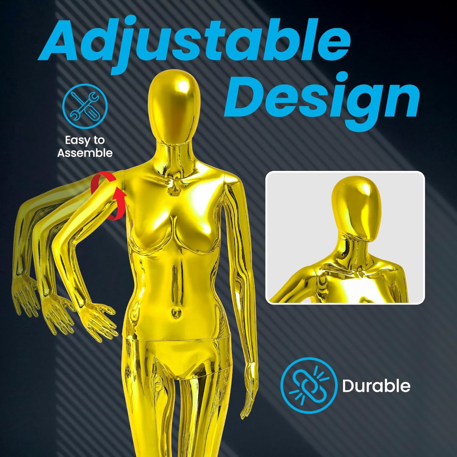 Female Mannequin - Premium Quality Construction, Detailed Dimensions for Realistic Proportions, Sturdy, Durable, and Secure, Versatile Display for Various Clothing Styles, Gold