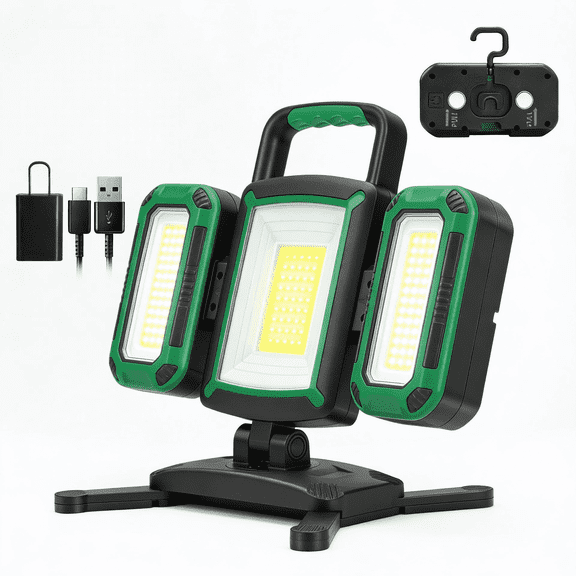 SYLMAX Rechargeable Work Light, 3-in-1 Magnetic Work Light with Detachable 2 Floodlights, 9 Modes, 50W 5000LM Foldable&360° Rotatable Portable LED Worklight with Hooks