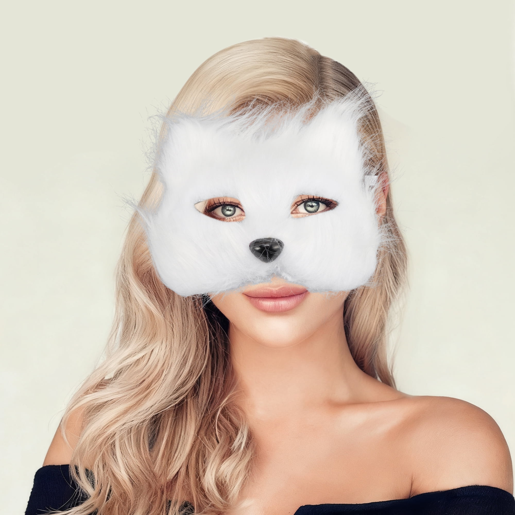 Unique Bargains 1 Pack Long-haired Foxes Party Mask Costume Events White