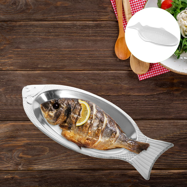 1Pc Stainless Steel Fish Plate Decorative Household Dish Steaming Fish Food  Tray 