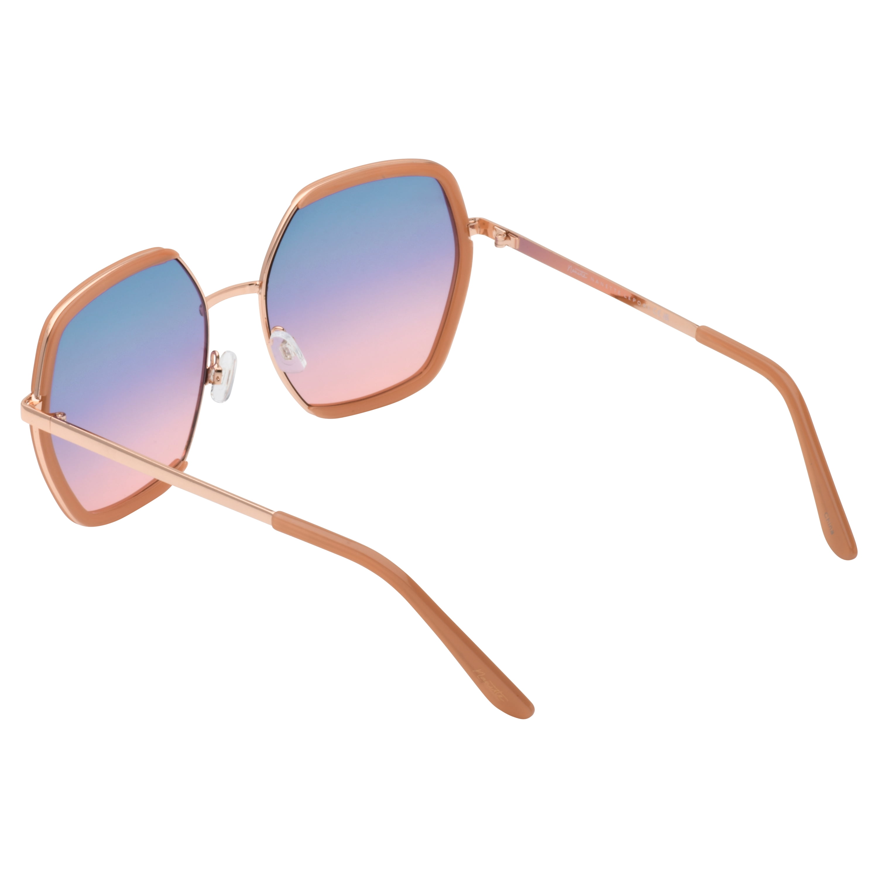Nanette Lepore Women's NN382 Metal UV400 Protective Geometric Hexagonal Fashion Sunglasses, 63mm