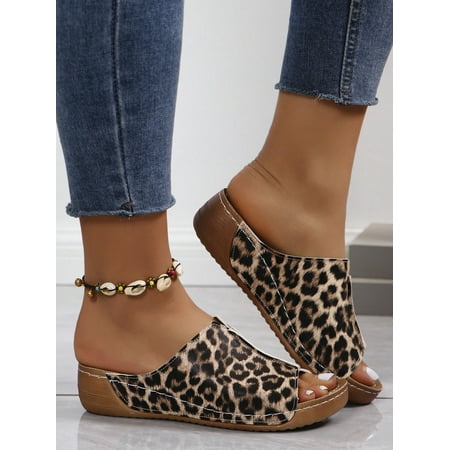 

Thick-Soled Platform Roman Sandals For Women With Round Toe Snake Print Fish Mouth Flat And High-Heeled Slippers Summer New Korean Version