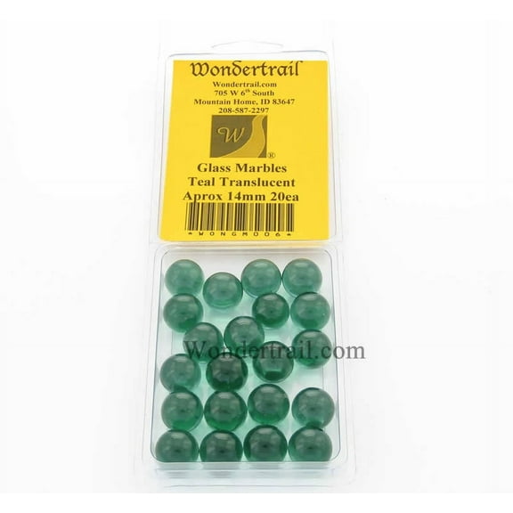 Teal Transparent 14mm Glass Marbles Pack of 20 Wondertrail