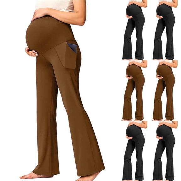 Asxite Maternity Pants Over Belly Yoga Leggings High Waist Side Pocket Stretch Full Length Pregnant Women