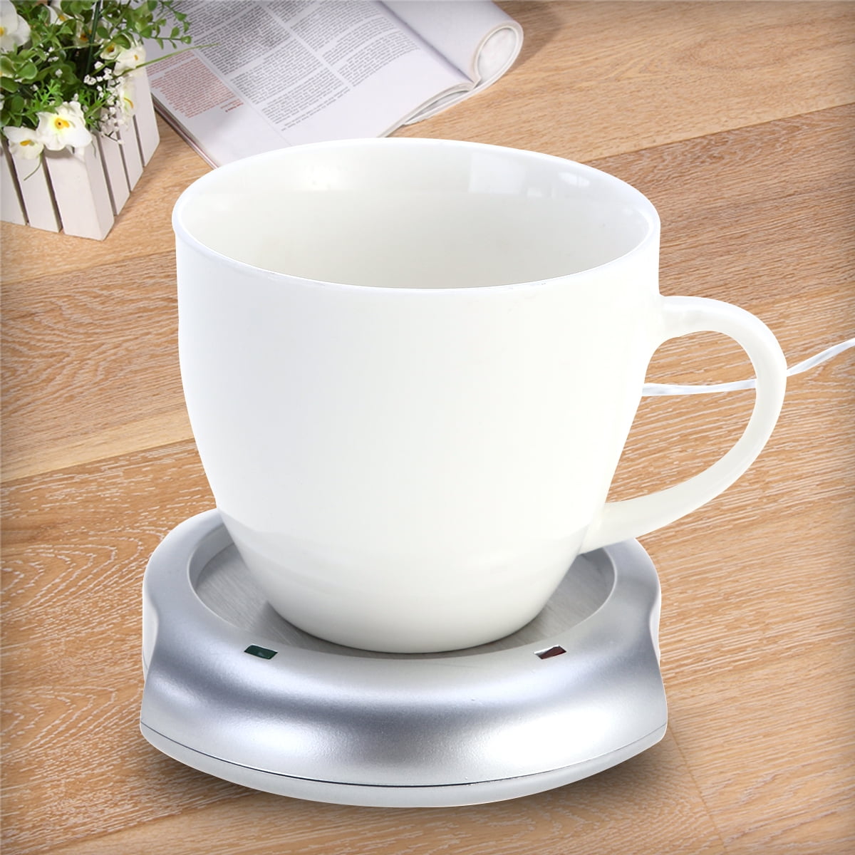 Hayy Coffee Mug Warmer with (Ceramic) Cup (USB Cable) & Cup Warmer Set for Desk with Gravity Sensing Auto Shut Off Heating Plate for Home Office Milk Tea
