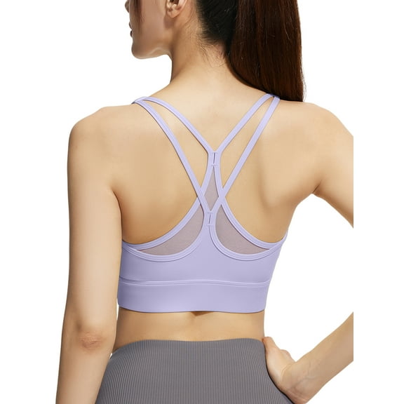 Hanerdun Womens Sports Bras Crossback Padded Supportive for Athletic Workout Yoga Running Purple S