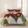 thumbnail image 3 of Quilts Queen Size Bedding Set, Christmas Trees Lightweight Quilted Comforter, Gold Green Xmas Snowflake Pine Plaid Red Soft Reversible Bedspread Coverlet with Pillow Covers for All Season, 90" x 96", 3 of 9