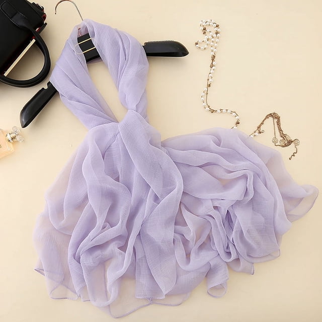 Nvzi Bufanda elegante personalizada, nueva bufanda de gasa de color sólido, bufanda arrugada, bufanda de playa, bufanda larga tipo chal (morado)