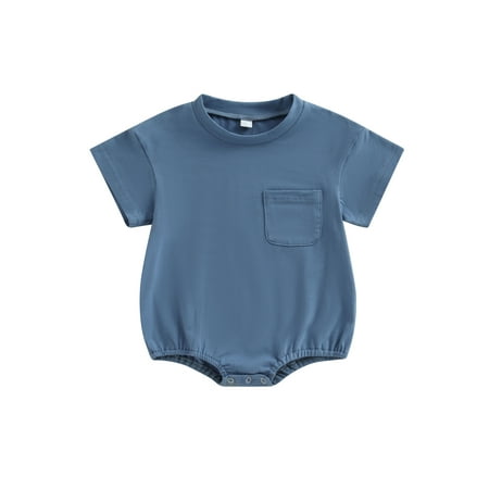 

Wassery Baby Boys Girls Summer Romper Short Sleeve Round Neck Solid Color Chest Pocket Bodysuit Playsuit