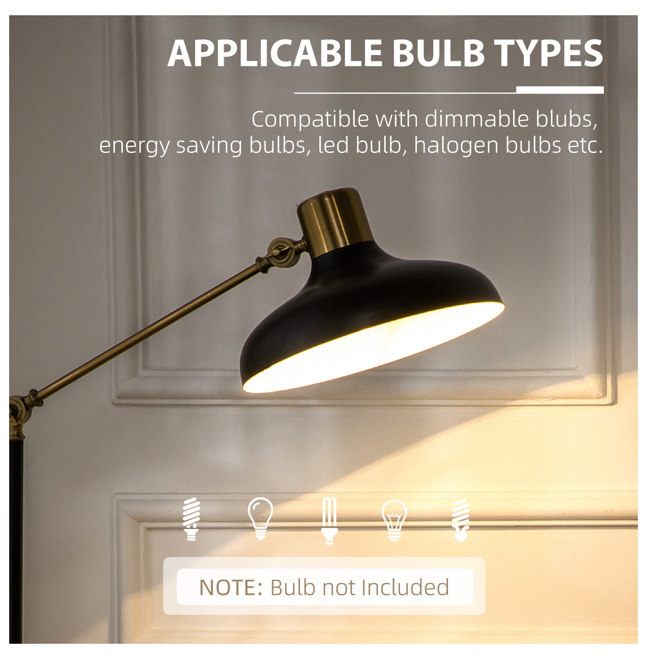 Adjustable Floor Lamps for Living Room, Standing Lamp for Bedroom with Balance Arm, Adjustable Head and Height, Tall Black and Gold Lamp (Bulb not Included)